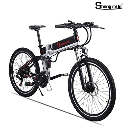 Bici elettriches : Shengmilo 500W Bicicletta Elettrica Pieghevole, Bici Elettrica da 26 Pollici per Mountain Bike, Batteria al Litio 13ah Inclusa(Bianco) (Nero)