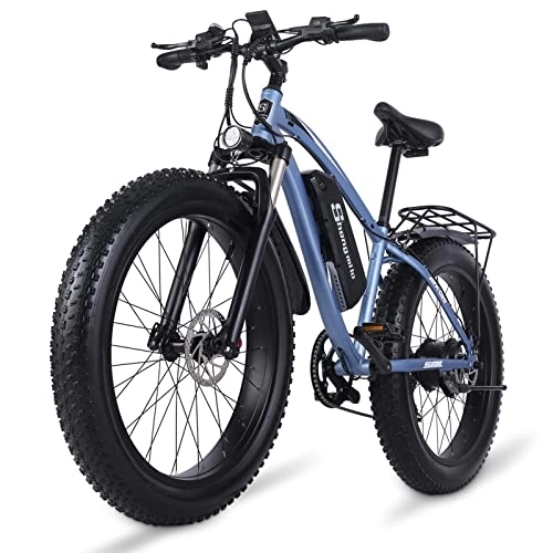 Bici elettriches : Shengmilo Bici Elettrica, Bici Elettriche MX02S per Adulti 26 * 4.0 E-Bike Fat Tire, Batteria 17Ah, Shimano 7 Velocità E Bici per Uomo, Blu