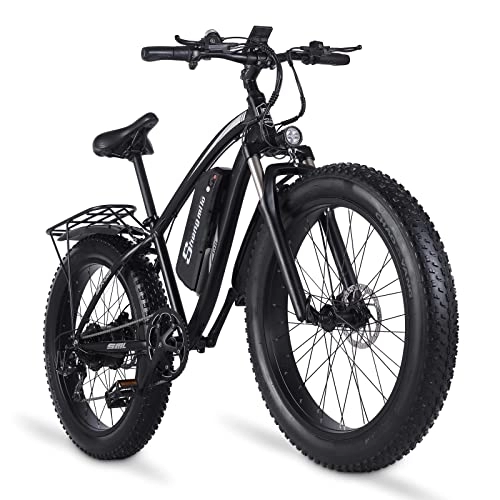 Bici elettriches : Shengmilo Bicicletta elettrica Power-Assisted, per adulti, bicicletta elettrica da 26 pollici, Fat Tire Mountain Bike, forcella ammortizzata con serratura MX02S e Bike (nero)