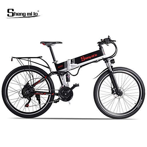 Bici elettriches : Shengmilo-M80 Mountain Bike Elettrica 500W, Bicicletta Elettrica Pieghevole da 26 Pollici, Sospensione Completa 48v 13ah E velocit Shimano 21, con Ripiano Posteriore