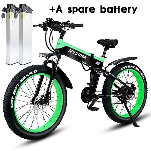 Bici elettriches : Shengmilo MX01 Freno a Disco Idraulico da Mountain Bike Elettrico da 1000W con Batteria da 21Speeds 13AH (Verde(2 batterie))