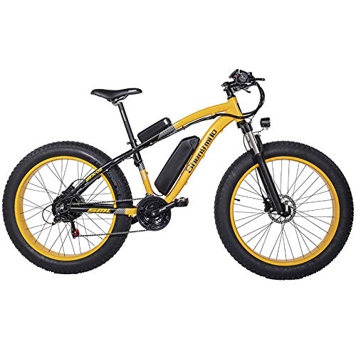 Bici elettriches : SHENGMILO MX02 26" 21 velocità Bicicletta elettrica, 48V 17Ah Batteria di Grande capacità, Forcella Sospensione bloccabile, 5 Livelli Pedale Assist (Yellow, 17Ah + 1 Batteria di Ricambio)
