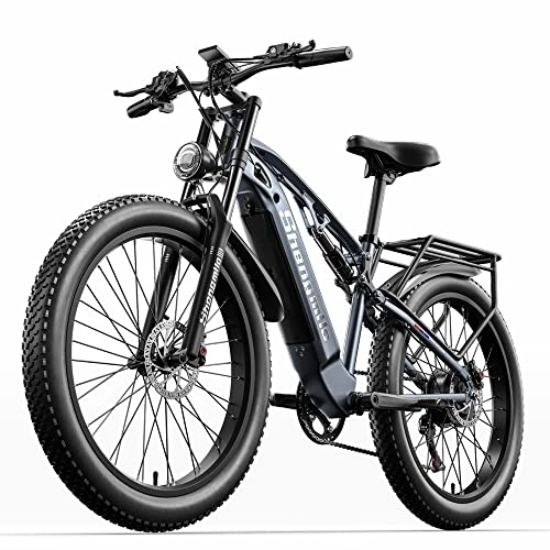 Bici elettriches : Shengmilo MX05 Bici Elettrica 48V / 15Ah Batteria Intercambiabile 26 Pollici Bici Elettrica A Sospensione Completa Shimano 7 Velocità Doppi Freni a Disco Idraulici Bici Elettrica.