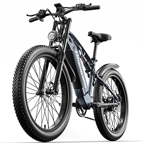 Bici elettriches : Shengmilo MX05 Bicicletta elettrica 80N.M 48 V / 15 Ah batteria di ricambio 26 pollici, bicicletta elettrica a sospensione completa Shimano 7 marce