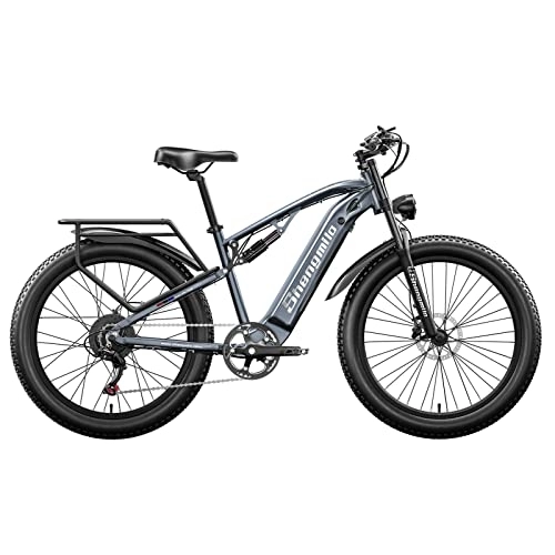Bici elettriches : Shengmilo MX05 Mountain Bike Elettrica, Bici Elettrica da 26'' per Adulti, E-Bike Pneumatico grasso con Batteria LG 48V 15Ah Rimovibile, Doppi Ammortizzatori, Faro Super Luminoso