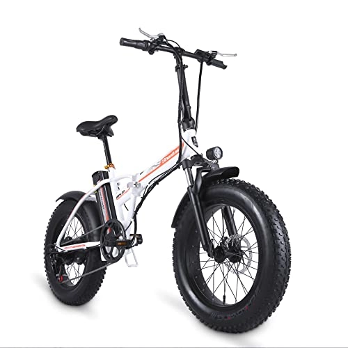 Bici elettriches : Shengmilo MX20-Bicicletta elettrica con pneumatici grassi da 20 * 4.0 pollici, motore da 500w, mountain bike da neve, bicicletta elettrica pieghevole a 7 velocità, Batteria Li 48V 15ah (Bianco)