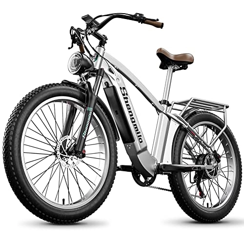 Bici elettriches : shengmilo retro bici elettrica MX04, adulto elettrico mountain bike 48V, 26 * 3.0 grasso pneumatico neve ebike per gli uomini, 15Ah batteria bafang motore Shimano 7 velocità MTB