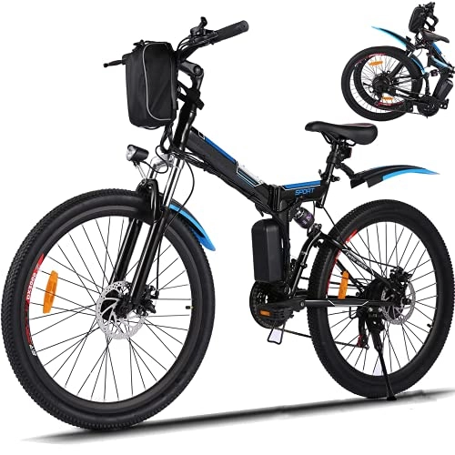 Bici elettriches : Speedrid Bicicletta elettrica pieghevole, bici elettrica per adulti 26'' mountain bike elettrica con doppio assorbimento degli urti, 250W Ebike Shimano 21 velocità, 36V 8Ah rimovibile batteria
