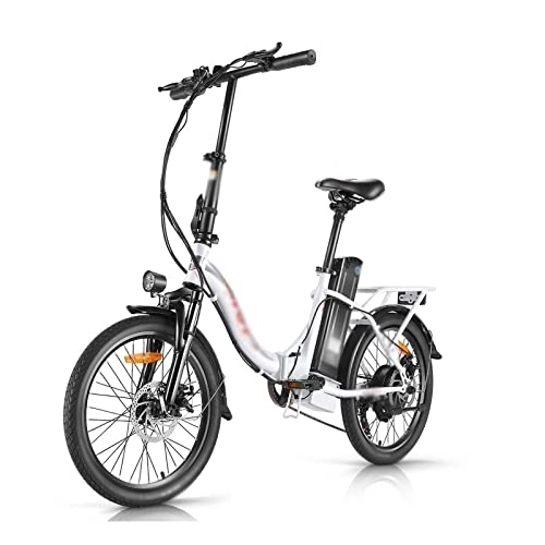Bici elettriches : TABKER Bicicletta pieghevole Electric bike foldable electric bike hybrid bike (Color : White)