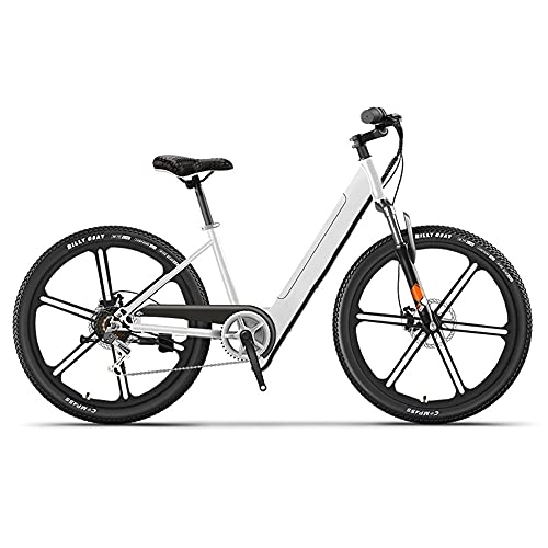 Bici elettriches : TGHY Bicicletta da Città Elettrica per Adulti E-Bike per Pendolari da 26 Pollici Motore 36V 250W Pedalata Assistita Batteria Rimovibile da 10Ah 21 velocità 3 modalità di Guida, Bianca