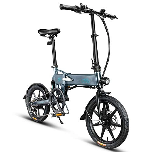 Bici elettriches : tianxiangjjeu Bicicletta elettrica Pieghevole Ammortizzatore Posteriore Freno a Disco Biciclette da Montagna Pneumatici da 16 Pollici Motore da 250 W 6 velocità Cambio Ebike Grigio