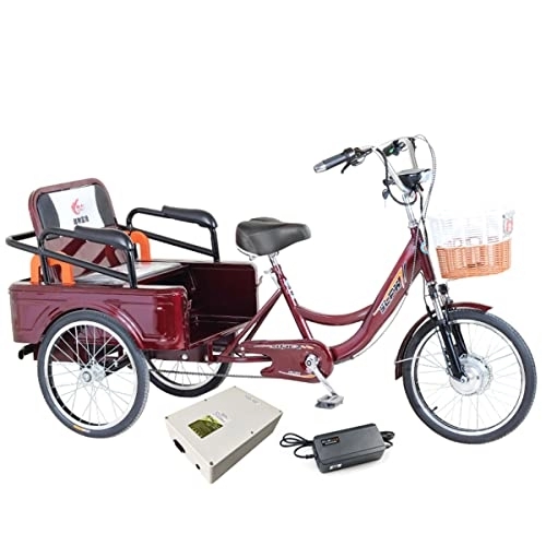 Bici elettriches : Triciclo Elettrico da 250 W, Bicicletta Elettrica A 3 Ruote per Adulti, Triciclo Elettrico / Servoassistito da 45 V con Sedile Posteriore, Forcella Ammortizzata E Regolabile A 3 velocità, 10a