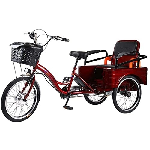 Bici elettriches : Triciclo Elettrico per Adulti da 20 Pollici A 3 Ruote Biciclette da Crociera per Anziani Bici con Cestino E Sedile Posteriore, per attività Ricreative, Shopping, Esercizio, Rosso, 20Ah