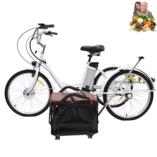 Bici elettriches : Triciclo per adulti triciclo elettrico bicicletta ibrida per anziani e genitori triciclo con sedile + cestino della spesa (può essere usato da solo) 36V12AH batteria al litio <br>(white, 36V12AH)