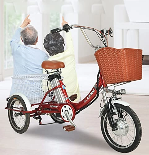 Bici elettriches : Tricycle Home Piccolo Pedale Anziano Anziano Pedale Elettrico Manodopera Triciclo Esercizio di Triciclo, Rosso 48v20ah, 60 Km La Durata della Batteria