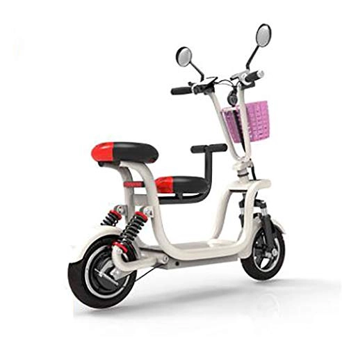 Bici elettriches : TX Bici elettrica Pieghevole Portatile Mini Dimensioni con seggiolino per Bambini, Batteria al Litio 65 km, White