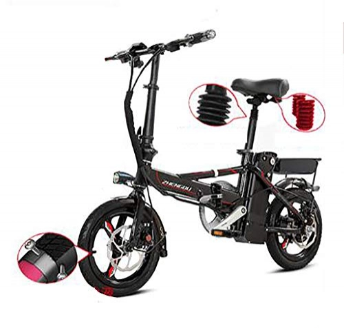 Bici elettriches : TX Bicicletta elettrica Pieghevole Piccolo motorino Lega di Alluminio con contatore Intelligente, Telefono Ricaricabile, 80-100km, Black