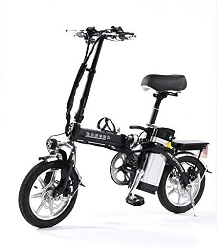 Bici elettriches : TX Mini Bicicletta elettrica Pieghevole Piccolo motorino Lega di Alluminio con contatore Intelligente, Telefono Ricaricabile, 30-40 km, 4 Assorbimento degli Urti, Black