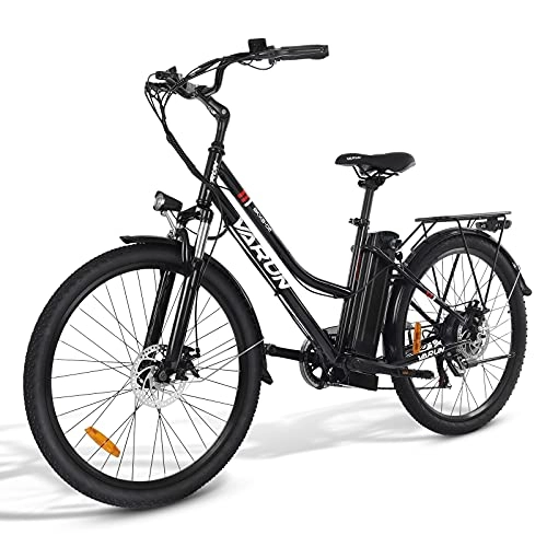 Bici elettriches : VARUN Bicicletta elettrica da 26 pollici, per uomo e donna, Shimano a 7 marce, con motore da 250 W, 36 V, 10, 4 Ah, batteria agli ioni di litio per adulti (nero)