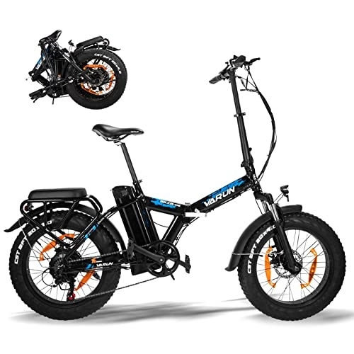 Bici elettriches : VARUN E Bike Pieghevole 20" * 4.0" Fat Tire City E-Bike con Motore 250W, batteria 48V 12.5Ah, Bicicletta Elettrica per Donne Uomini, Cambio Shimano 7 Velocit