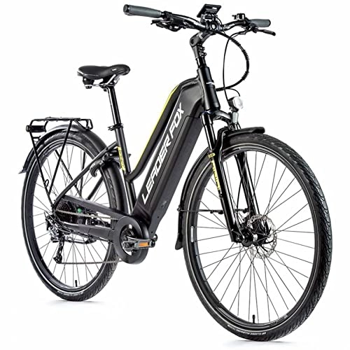 Bici elettriches : Velo - Bicicletta elettrica da donna City Leader Fox 28'' Sandy 2021 nero opaco giallo 7v Motore ruota AR bafang 36v 45nm batteria 15ah (18 - h46 cm - taglia M, per adulti da 168 cm a 178 cm)