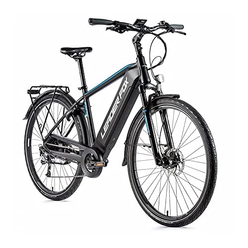 Bici elettriches : Velo Electrique-VAE City Leader Fox 28'' Sandy 2021 - Motore ruota AR Bafang 36 V 250 W 15 Ah, in alluminio, colore: Nero opaco / Blu 7 V