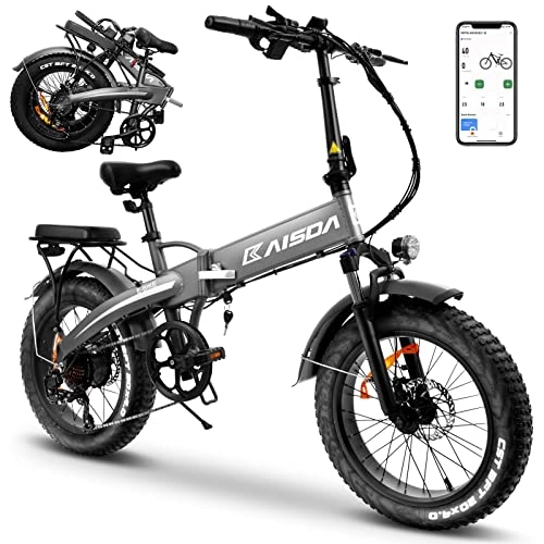 Bici elettriches : Versione aggiornata KAISDA K2 con APP Bluetooth Fat Bike Bici elettrica pieghevole da 20 pollici I Batteria 48V 10AH I Pneumatici 20 * 4.0 I Shimano 7 velocità