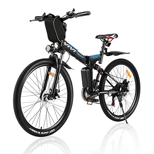 Bici elettriches : Vivi Bicicletta Elettrica Pieghevole, 250W Mountain Bike Elettriche per Adulti, 26" E-Bike con Batteria Rimovibile (Nero Blu)