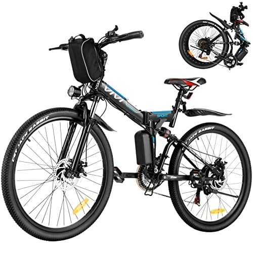 Bici elettriches : VIVI Bicicletta Elettrica Pieghevole, 26'' Mountain Bike Elettrica 250W Bici Elettrica Pieghevole con Batteria Rimovibile 36V 8Ah, Shimano 21 velocità, Sospensione Completa (Nero)