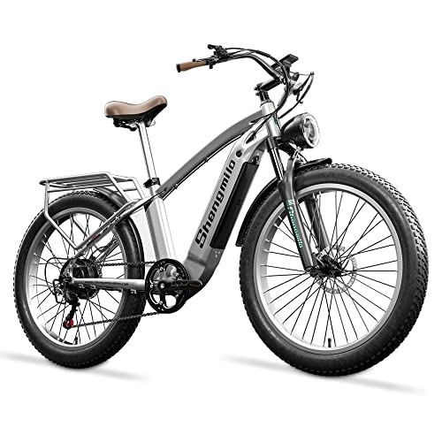 Bici elettriches : VOZCVOX Biciclette elettriche per adulti 26" Ebike MX04 Fat tire E-bike con batteria 48V15AH, cambio a 7 velocità, portapacchi posteriore, 3 modalità di guida, carico massimo 180KG