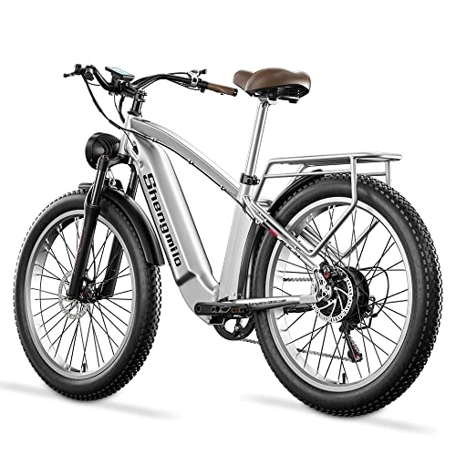Bici elettriches : VOZCVOX Ebike Per Uomini Bicicletta elettrica per Adulti 26“ E-Bicycle Retro MX04 con cambio a 7 velocità, batteria 48V / 15AH, portapacchi posteriore, 3 modalità di guida, Fat Tire E Mountain Bike