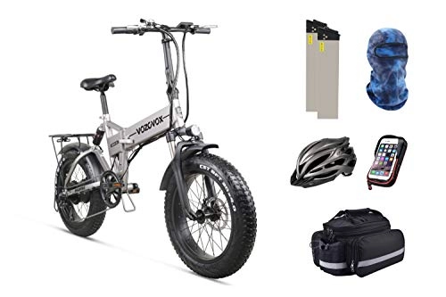 Bici elettriches : VOZCVOX Pieghevole Bici Elettrica, 20 Pollice Batteria al Litio 48V12.8AH, Freno a Doppio Disco Bicicletta Con Sedile Posteriore