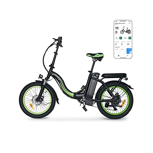 Bici elettriches : Windgoo E20 Urban Commuter Smart Electric bike, motore 250W, pneumatici antisdrucciolevoli da 20 x 3 pollici, supporto Smart App, impermeabile IPX4, nero