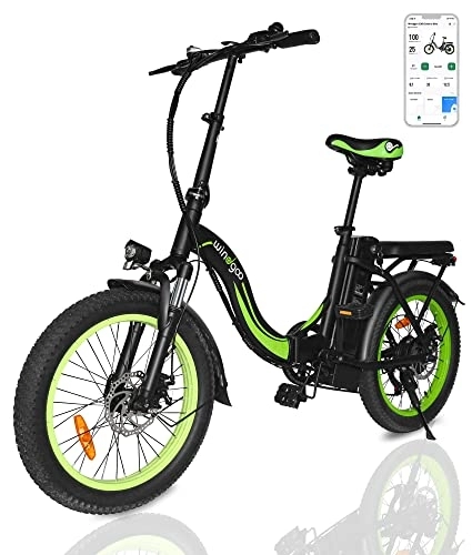 Bici elettriches : windlinks Windgoo E20 Bici Elettrica Pieghevole con Pedalata Assistita, 80 km di Chilometraggio con Cambio Shimano 7 velocità 20 inch Fat Tires 36 V / 12, 5Ah 250W E-bike per Trasporto Urbano