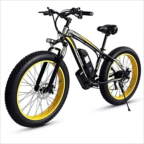 Bici elettriches : WXX Adulti Fat Tire MTB Elettrica, Lega di Alluminio da 26 Pollici off Road Bikes Neve 350W 48V 15AH al Litio della Batteria della Bicicletta Ebike 27 Costi 4.0 Ampia Rotella Ciclomotori, Giallo