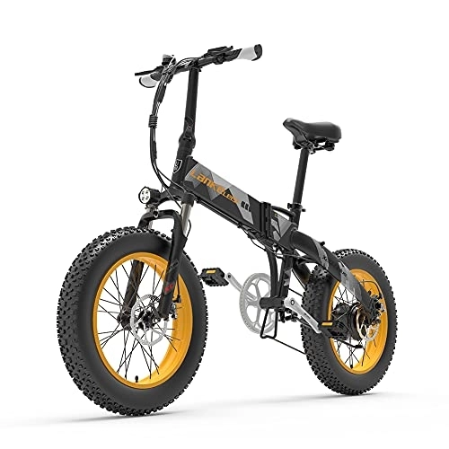 Bici elettriches : X2000 Bicicletta elettrica pieghevole da neve per pneumatici grassi bicicletta 48V 12.8Ah 20" Mountain bike pieghevole 7 velocità EBike (giallo)