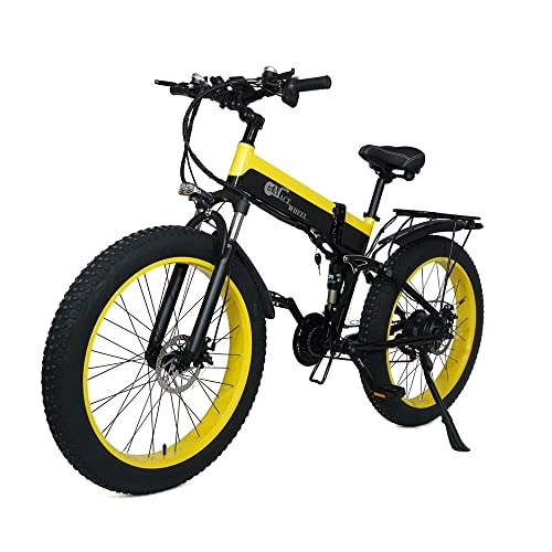 Bici elettriches : X26 26 pollici pieghevole mountain bike elettrica bici da neve per adulti, bici elettrica a 21 velocità con due batterie rimovibili da 10 AH (giallo (batterie da 10 ah * 2))