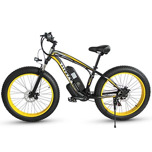 Bici elettriches : XXCY Bicicletta elettrica da Uomo E-Bike Fat Snow Bike 1000W-48V-13Ah Li-Batteria 26 * 4.0 Mountain Bike MTB Shimano 21-velocità Freni a Disco Intelligent Electric Bike (Giallo)