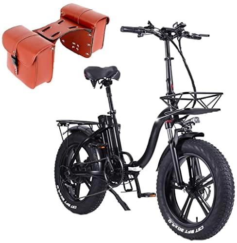 Bici elettriches : Y20-20 pollici bicicletta elettrica pieghevole 4.0 pneumatico largo motoslitta in lega di alluminio mountain bike pedalata assistita con cestino (15 Ah) con borsa per sedile posteriore