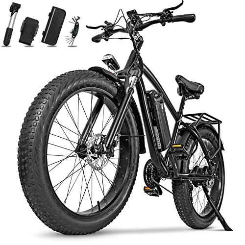 Bici elettriches : YANGAC Biciclette elettriche da 26", con batteria al litio rimovibile da 48 V / 17 Ah, 90 km, motore da uomo, potente 85 nm, freno idraulico, SUV Electric Bike (nero)