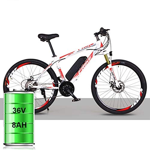 Bici elettriches : YBCN Una Versione Aggiornata di Una Mountain Bike Elettrica con Un Sistema di 21 / 27 Turni Batteria al Litio 36V 8AH / 10AH 26 Pollici, Blanc Rouge, 21speed Luxury