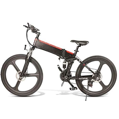 Bici elettriches : Ydshyth Mountain Bike da 26 Pollici, 350 W 48 V, con Ruota Integrata in Lega di Magnesio Super, Sospensione Completa Premium E Cambio A 21 velocità, Nero