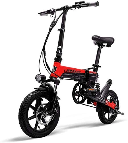 Bici elettriches : YLIK Mini Pieghevole Bici / Scooter, Alluminio Ultraleggero 14 Pollici Anteriore e Posteriore Freni a Disco Meccanici, 300W, Peso 19KG, 36V 8.7Ah, Rosso