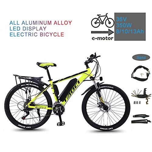Bici elettriches : YRXWAN Materiale Elettrico in Lega di Alluminio Mountain Bike 26"36V 350W Batteria agli ioni di Litio Rimovibile Ebike per Bici da Ciclismo all'aperto, Giallo, 13AH80KM