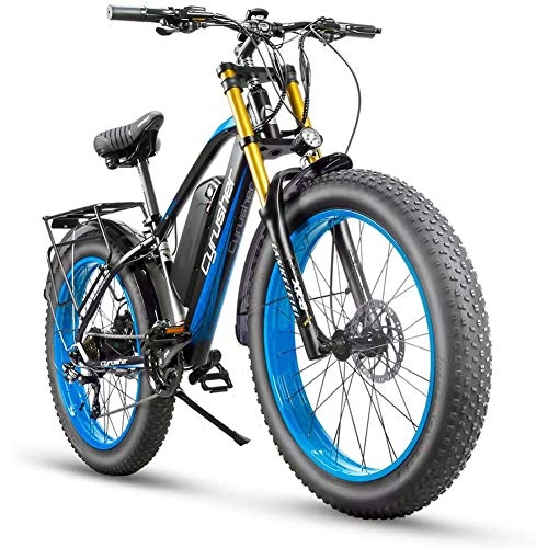 Bici elettriches : YSNJG 26 Pollici gommate Tutta Alluminio Terrain Fat elettrica della Bici della Bicicletta 48V 17AH Batteria al Litio da Neve Bike 21 velocità Freno a Disco Idraulico (Blu)