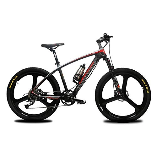 Bici elettriches : YSNJG Freni in Fibra di Carbonio Montagna-Bici 36V 400W Bicicletta elettrica 9 Costi a Disco Idraulico Mens Bike con Batteria al Litio (Red)