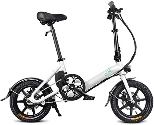 Bici elettriches : ZJZ Biciclette elettriche veloci per Adulti Bicicletta elettrica Pieghevole da 14 Pollici con Batteria agli ioni di Litio da 250 W 36 V / 7, 8 Ah - Assistenza elettrica a 3 Marce (Colore: Bianco)