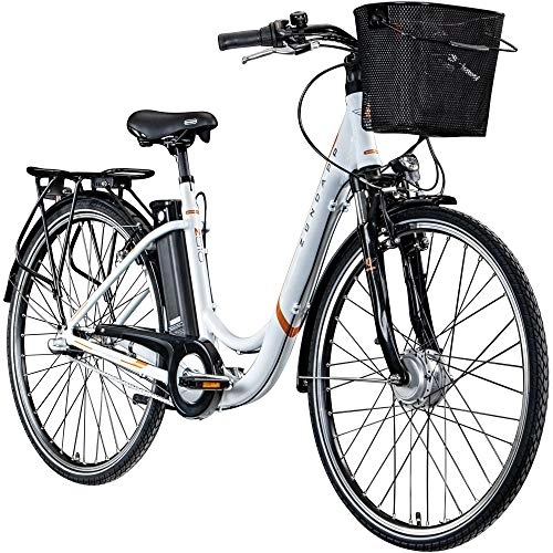 Bici elettriches : ZÜNDAPP E Bicicletta elettrica da donna 700c Pedelec Z510 City Bike elettrica 28" (bianco / arancione, 48 cm)