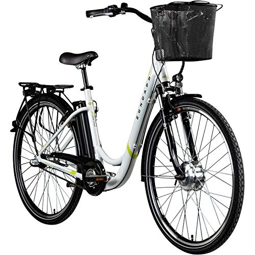 Bici elettriches : ZÜNDAPP E Bicicletta elettrica da donna 700c Pedelec Z510 City Bike elettrica 28" (bianco / verde, 48 cm)