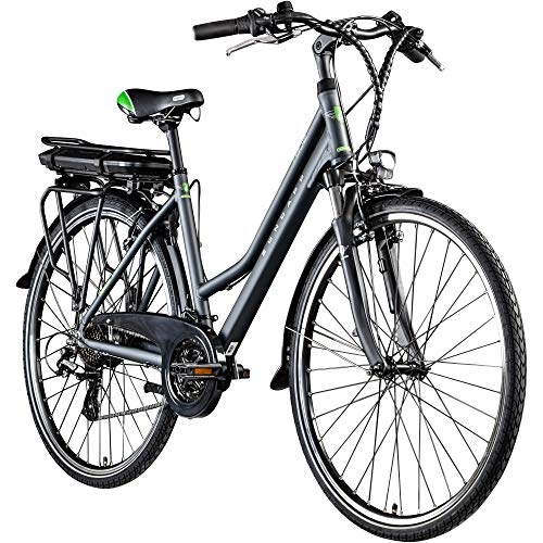 Bici elettriches : Zündapp E Bike 700c Bicicletta da trekking da donna Pedelec Z802, bicicletta elettrica a 21 velocità, ruota da 28 pollici (grigio / verde, 48 cm)